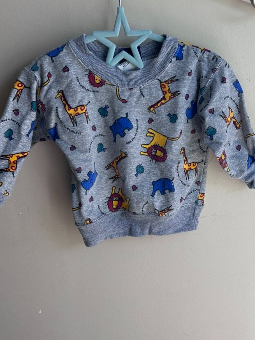 🦁🐘 Vintage Honors Zoo Animals Sweatshirt – Grey – Size 12M 🐘🦒
